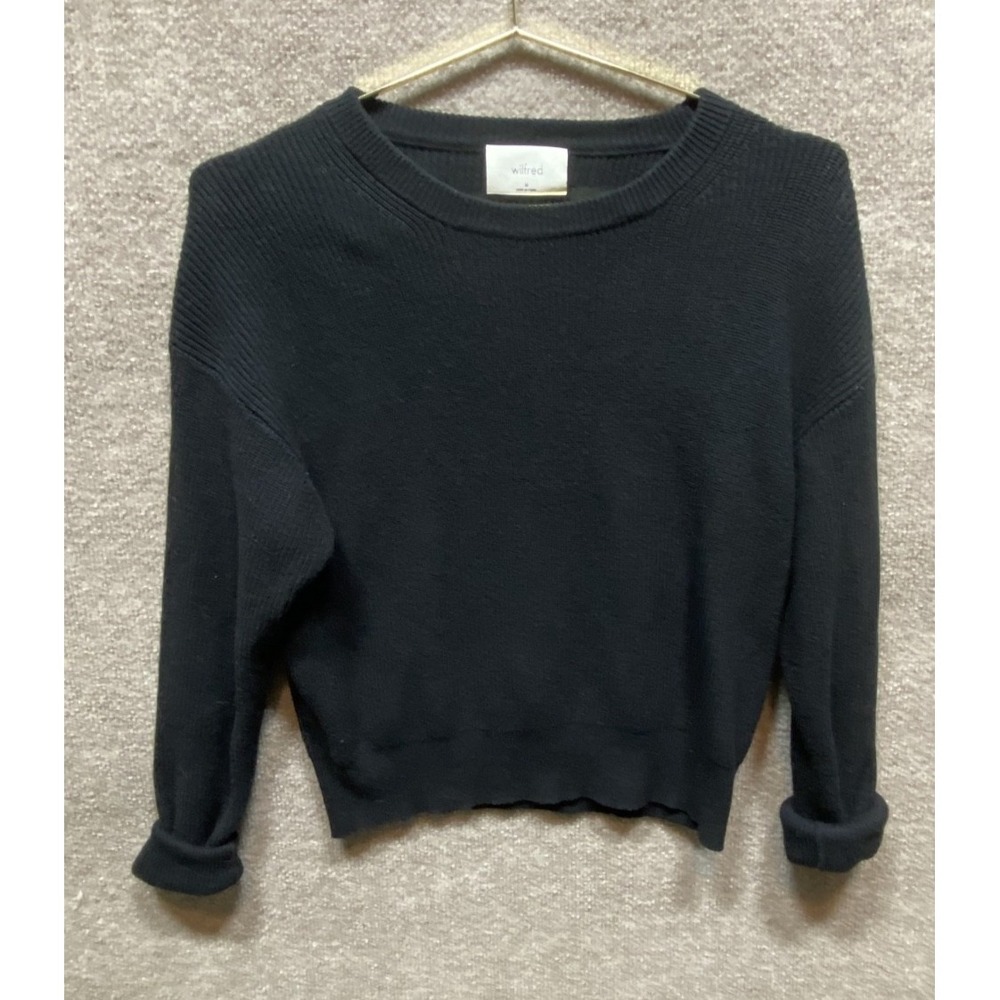 WILFRED ARITZIA Crewneck Ribbed Wool Blend Sweater Womens Medium Black EUC